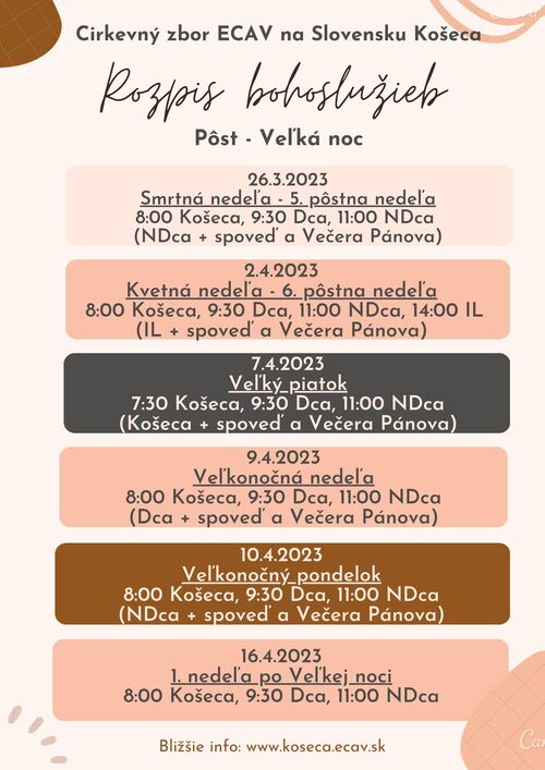 ROZPIS bohoslužieb Pôst - Veľká noc