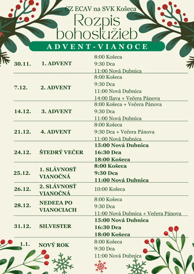 Advent - Vianoce - Nový rok 2026