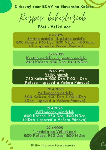 Bohoslužby Pôst - Veľká noc 2025