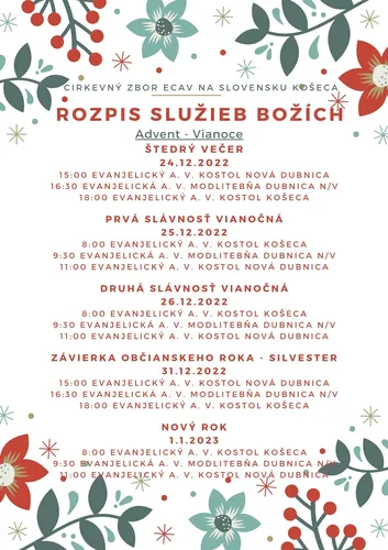 Rozpis bohoslužieb Vianoce