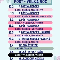 Rozpis bohoslužieb Pôst - Veľká noc 2026